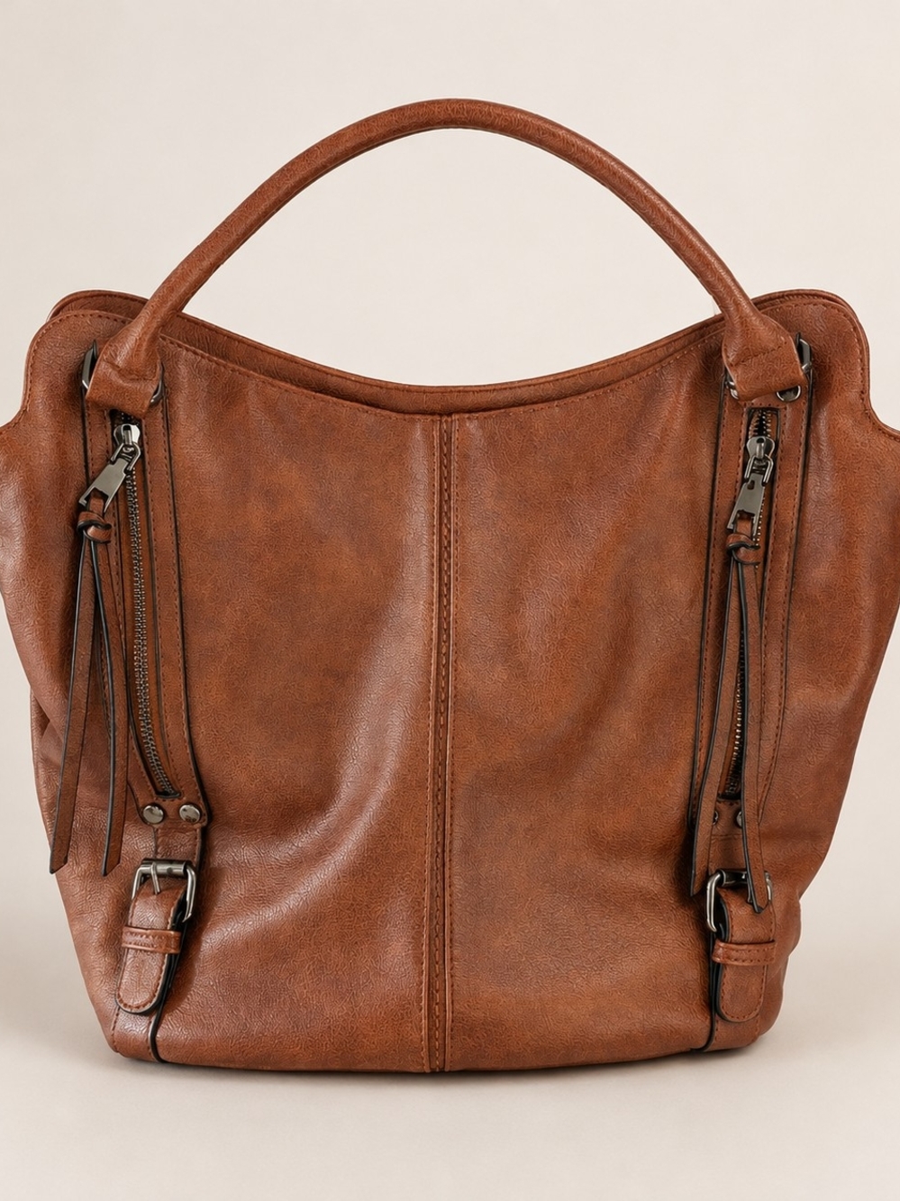 Realer Brown Hobo Shoulder Bag Convertible Crossbody Purse Multi Zip Large